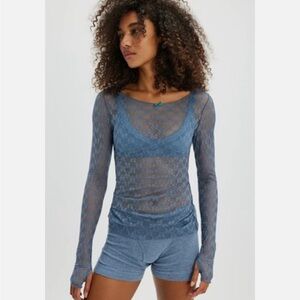 NWT - Free People Blue Sheer Long Sleeve Top